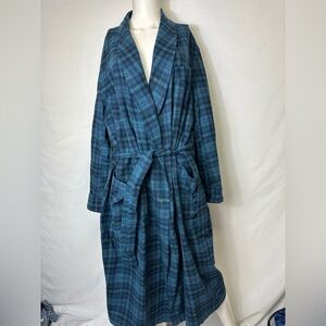 Pendleton 100% Virgin Wool Blk Blue Tartan Plaid Robe Blackwatch VTG Large